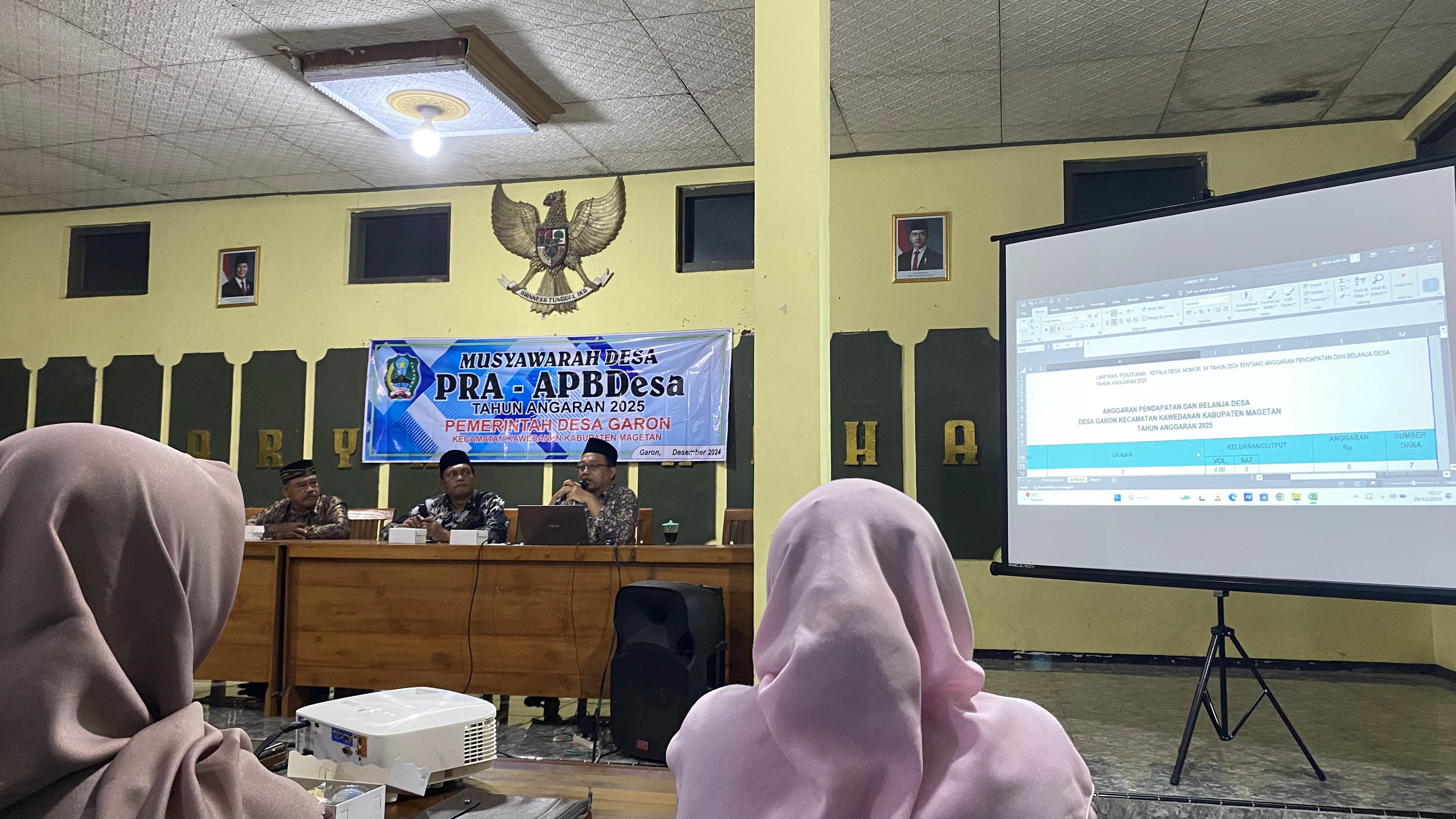 KEGIATAN MUSYAWARAH PRA-APBD TAHUN ANGGARAN 2025  PEMERINTAHAN DESA GARON